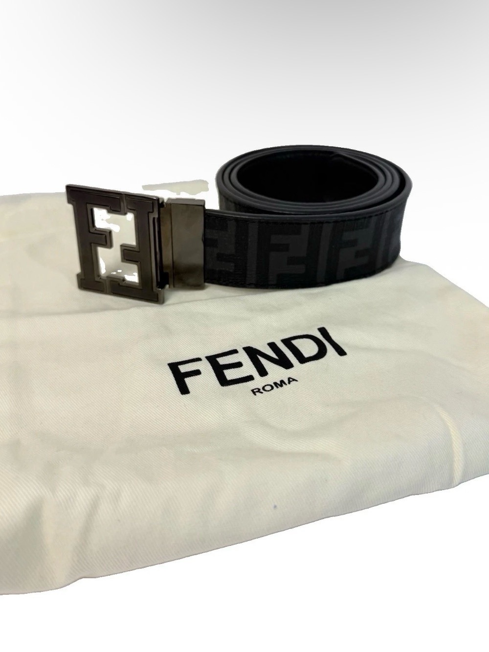 Fendi Black Gray FF Logo Buckle Belt XL more than 39 in.
